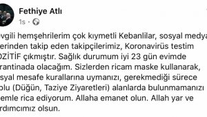 Belediye Başkanı Atlı'nın Kovid-19 testi pozitif çıktı