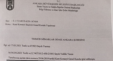 Mahkeme; Ankara Kent Konseyi seçimlerini de aynı gerekçe ile iptal etmiş