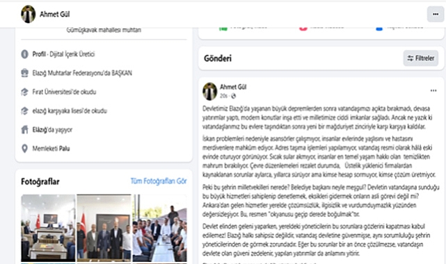 Elazığ Muhtarlar Federasyonu Başkanı Ahmet Gül'den Sert Açıklama: Elazığ halkı sahipsiz değil, çözüm bekliyor!