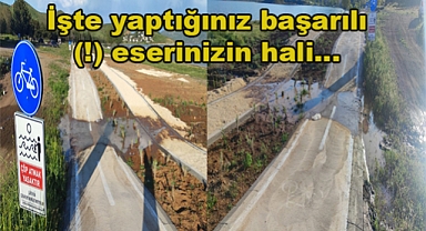 Bisiklet yolunun dere içinden geçen güzergâh şaşkınlık yarattı