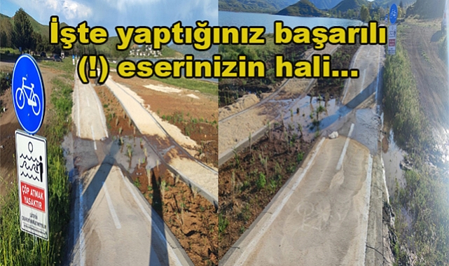 Bisiklet yolunun dere içinden geçen güzergâh şaşkınlık yarattı