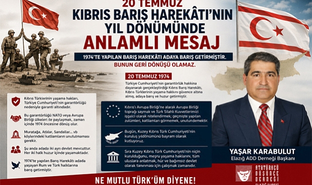 Elazığ ADD Başkanı Karabulut'tan 20 Temmuz Mesajı: